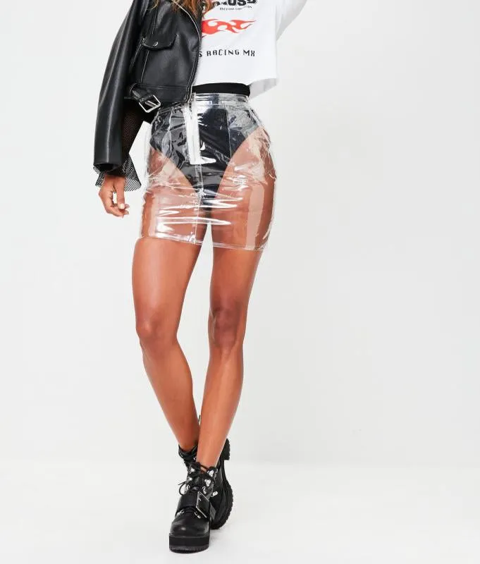 90s Transparent plastic zipper mini skirt