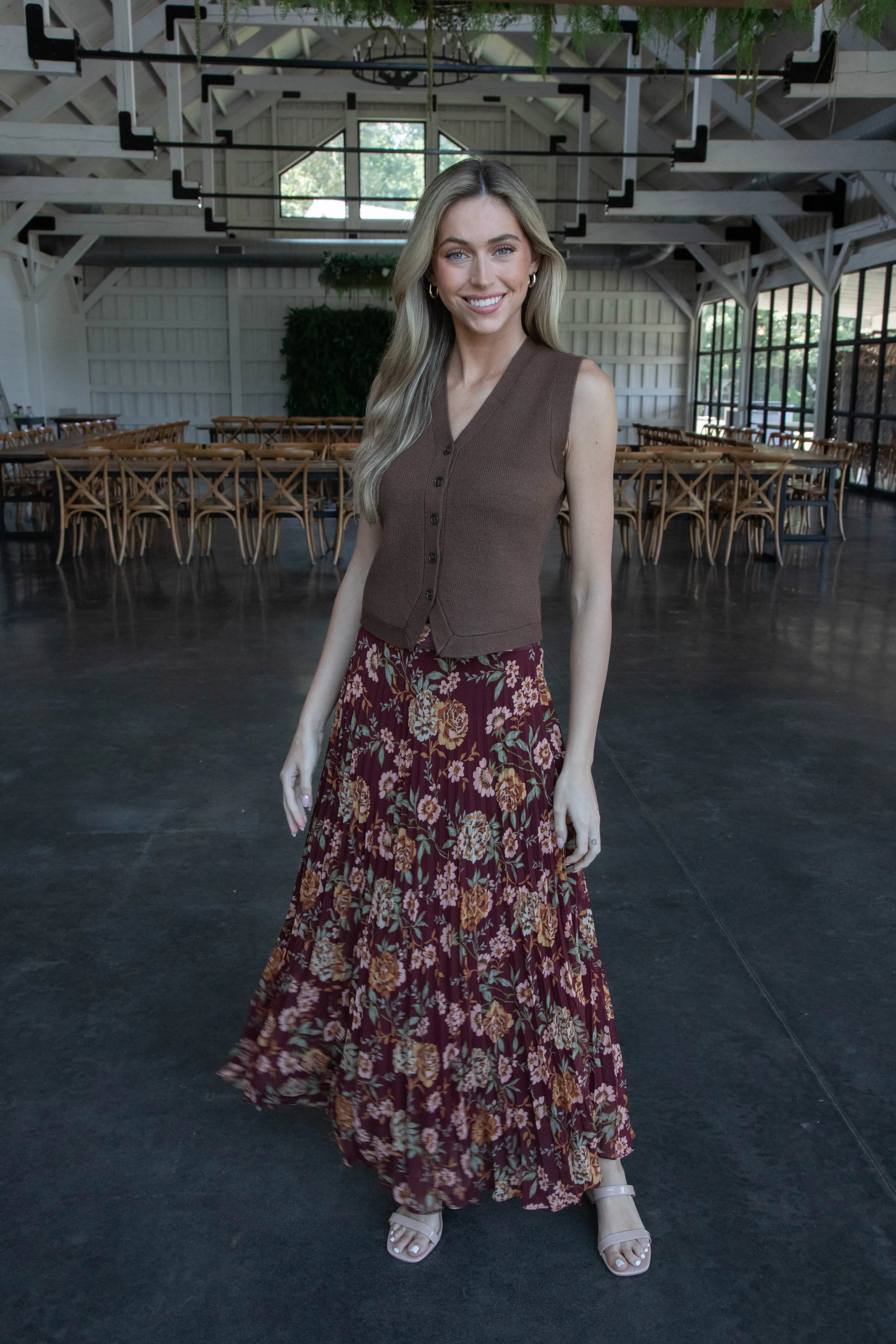 Ariya Floral Pleated Midi Skirt, Marsala Peach