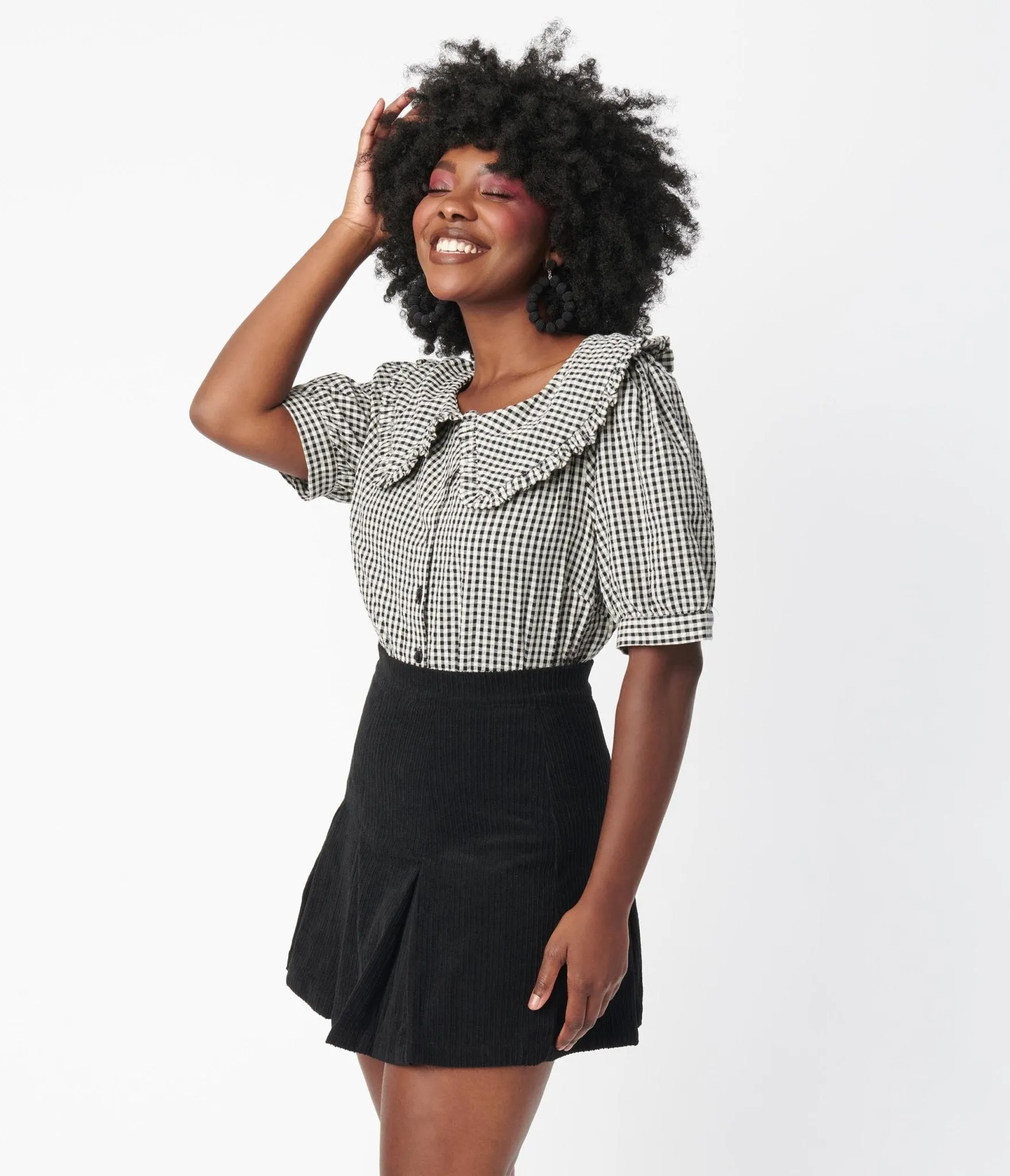 Black Corduroy Pleated Tennis Skirt