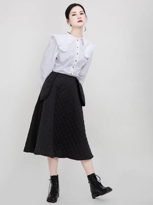 Black Large Pocket Thickening A-Line Skirt