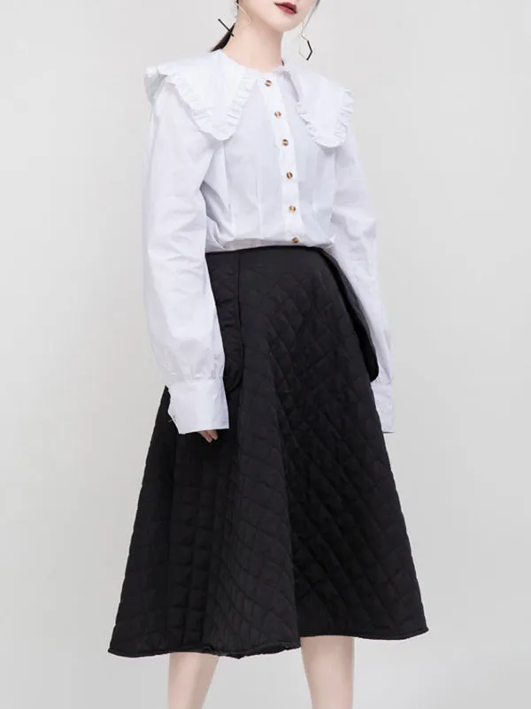 Black Large Pocket Thickening A-Line Skirt