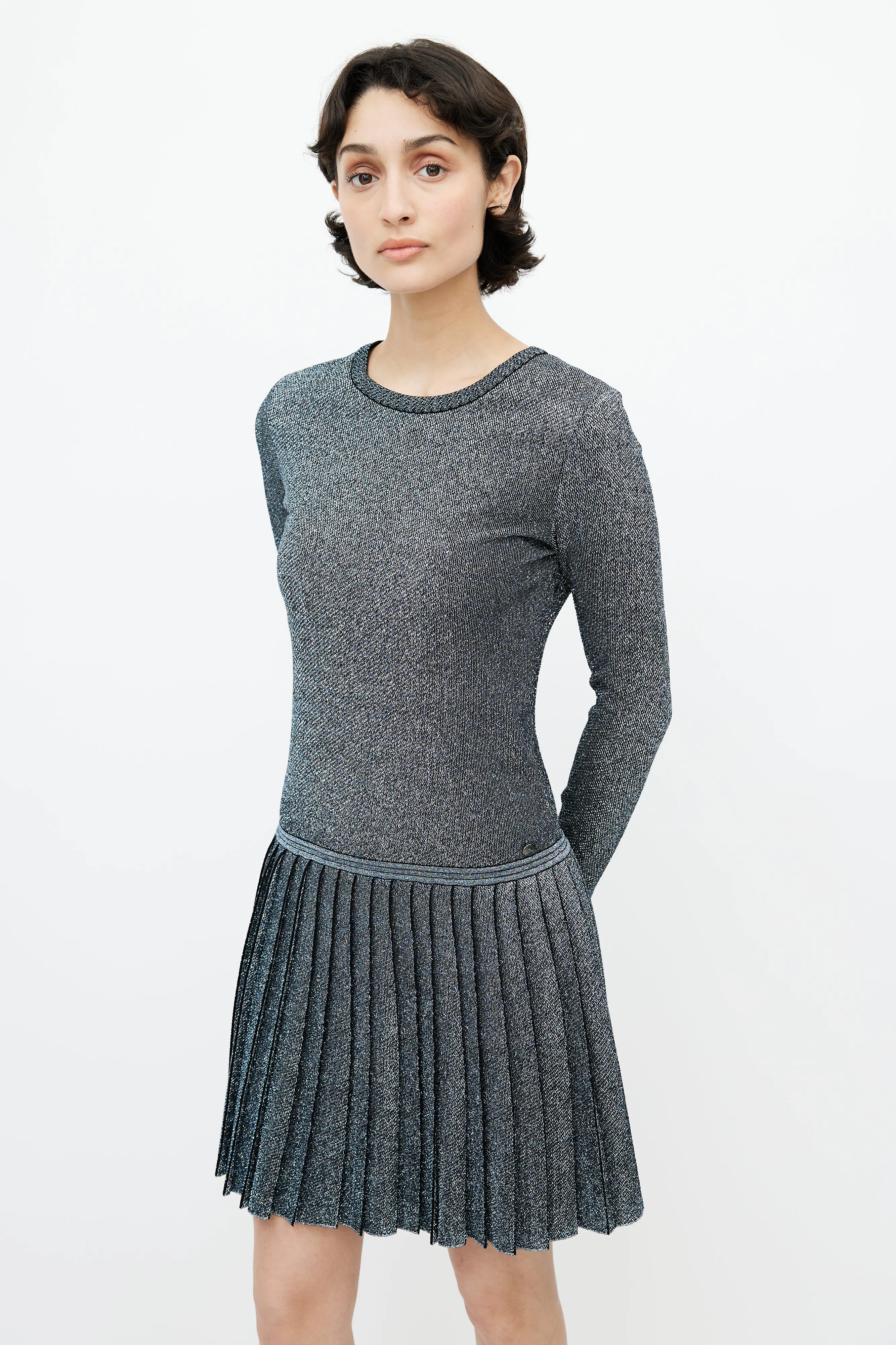 Blue & Silver Metallic Fibre Knit Dress