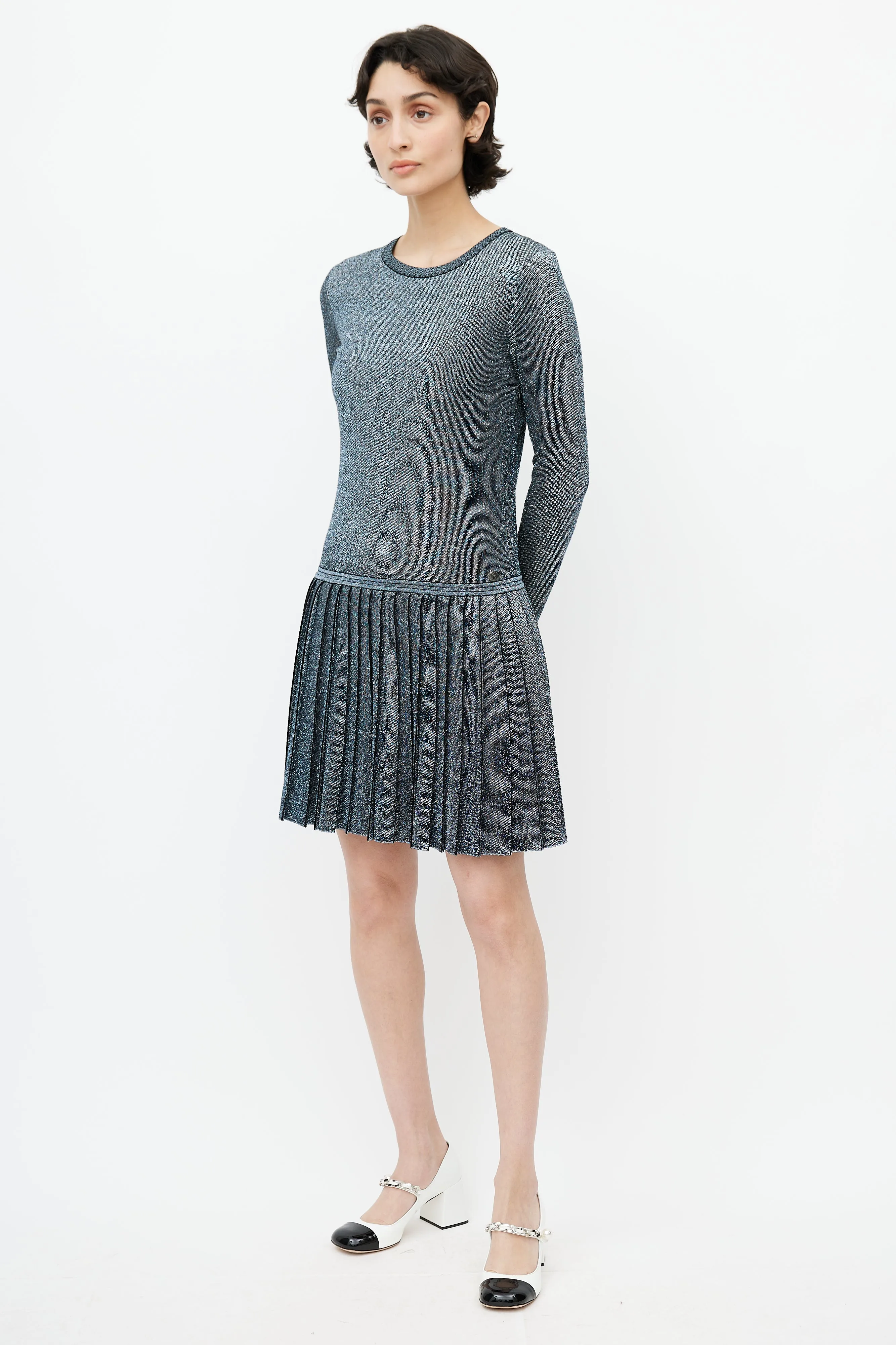 Blue & Silver Metallic Fibre Knit Dress