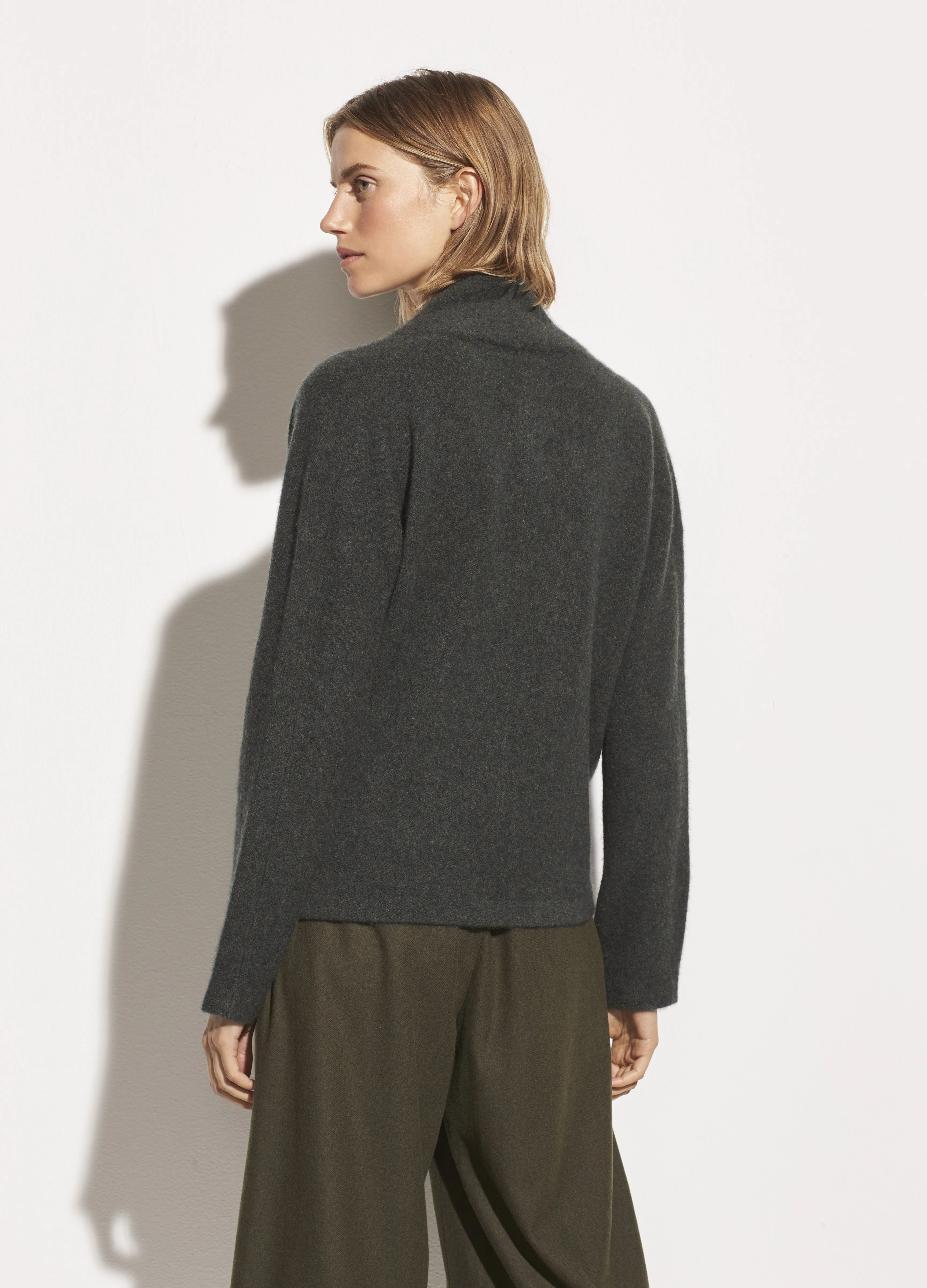 Boiled Cashmere Wrap Front Pullover in Heather Moss