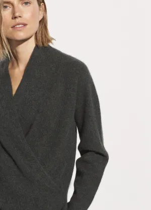 Boiled Cashmere Wrap Front Pullover in Heather Moss