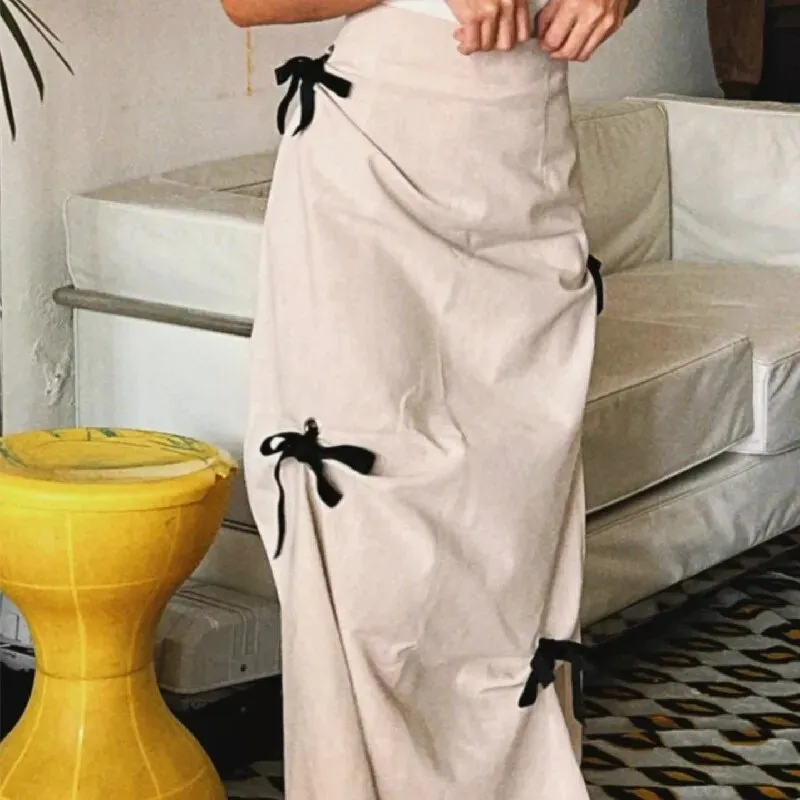 Bow Applique Stylish Long Skirt