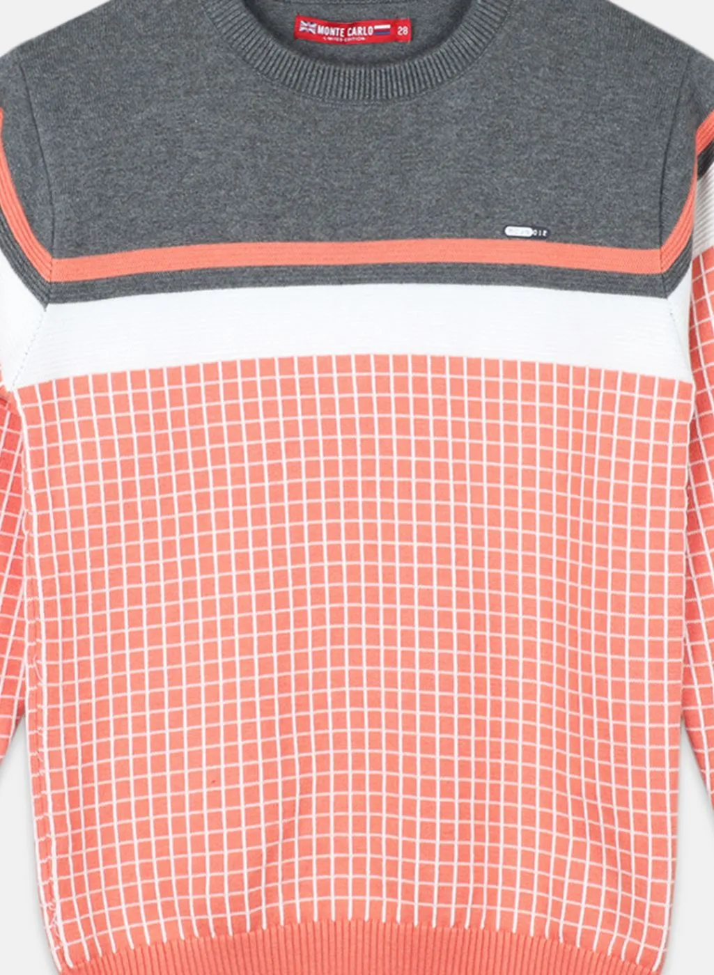 Boys Orange Check Pullover