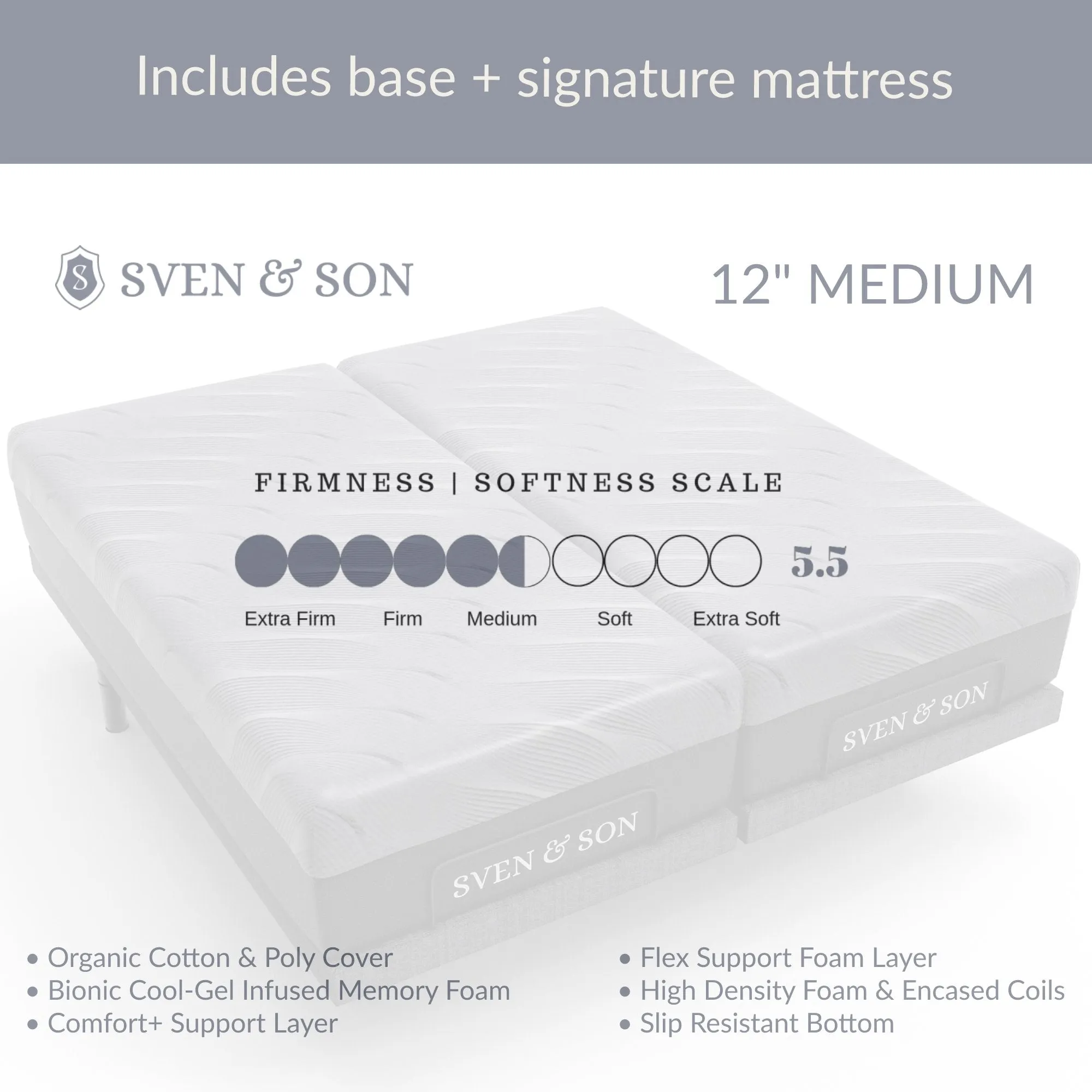 ClassicPlus  Series Adjustable Bed Base   Choice of Mattress Bundle