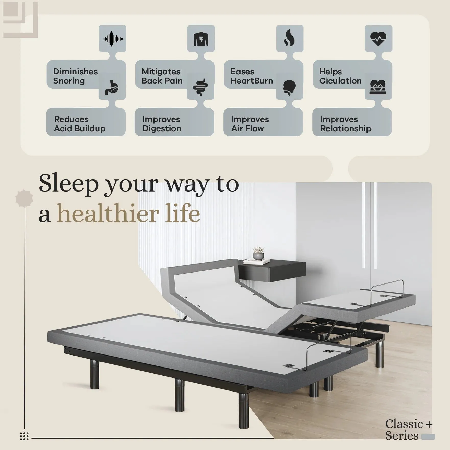 ClassicPlus  Series Adjustable Bed Base   Choice of Mattress Bundle