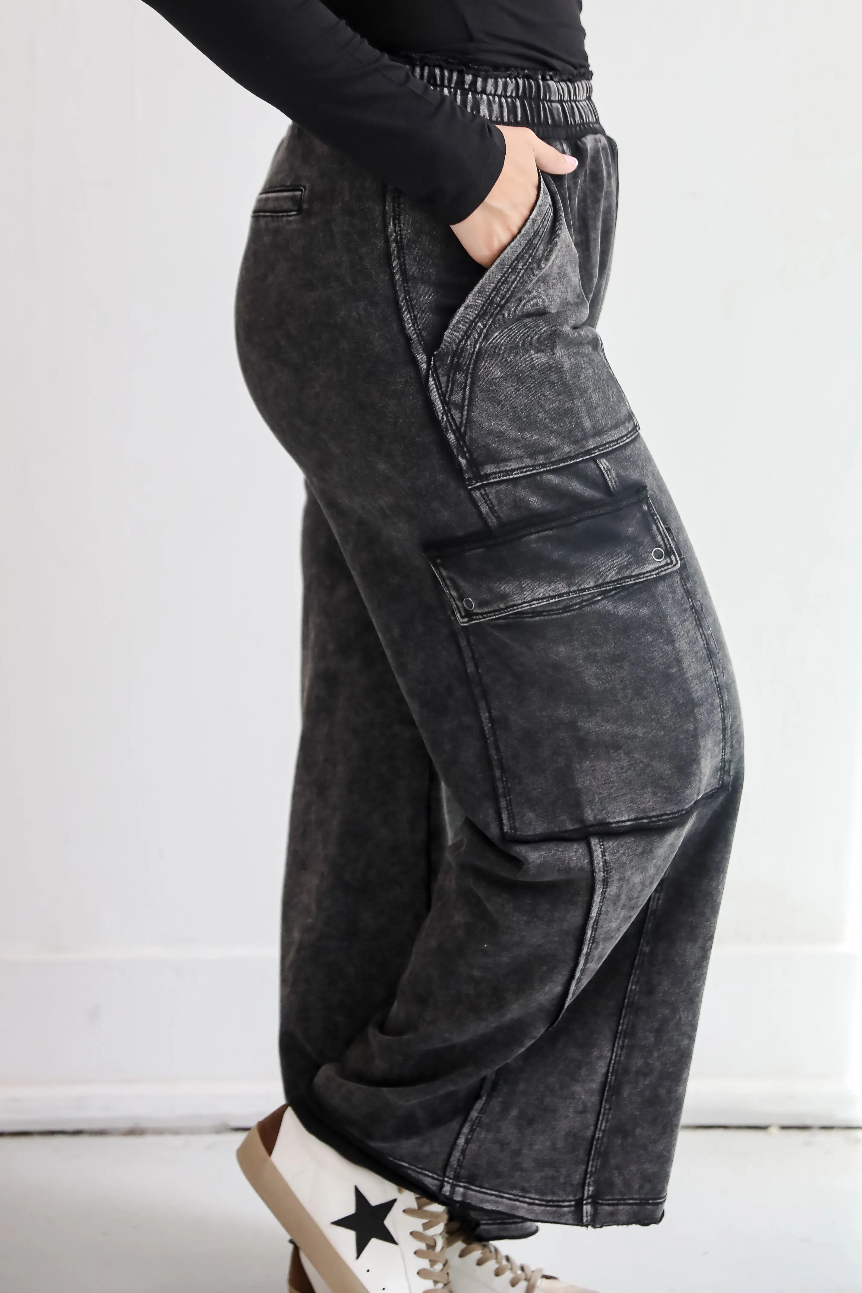 Cozy Aura Black Cargo Sweatpants