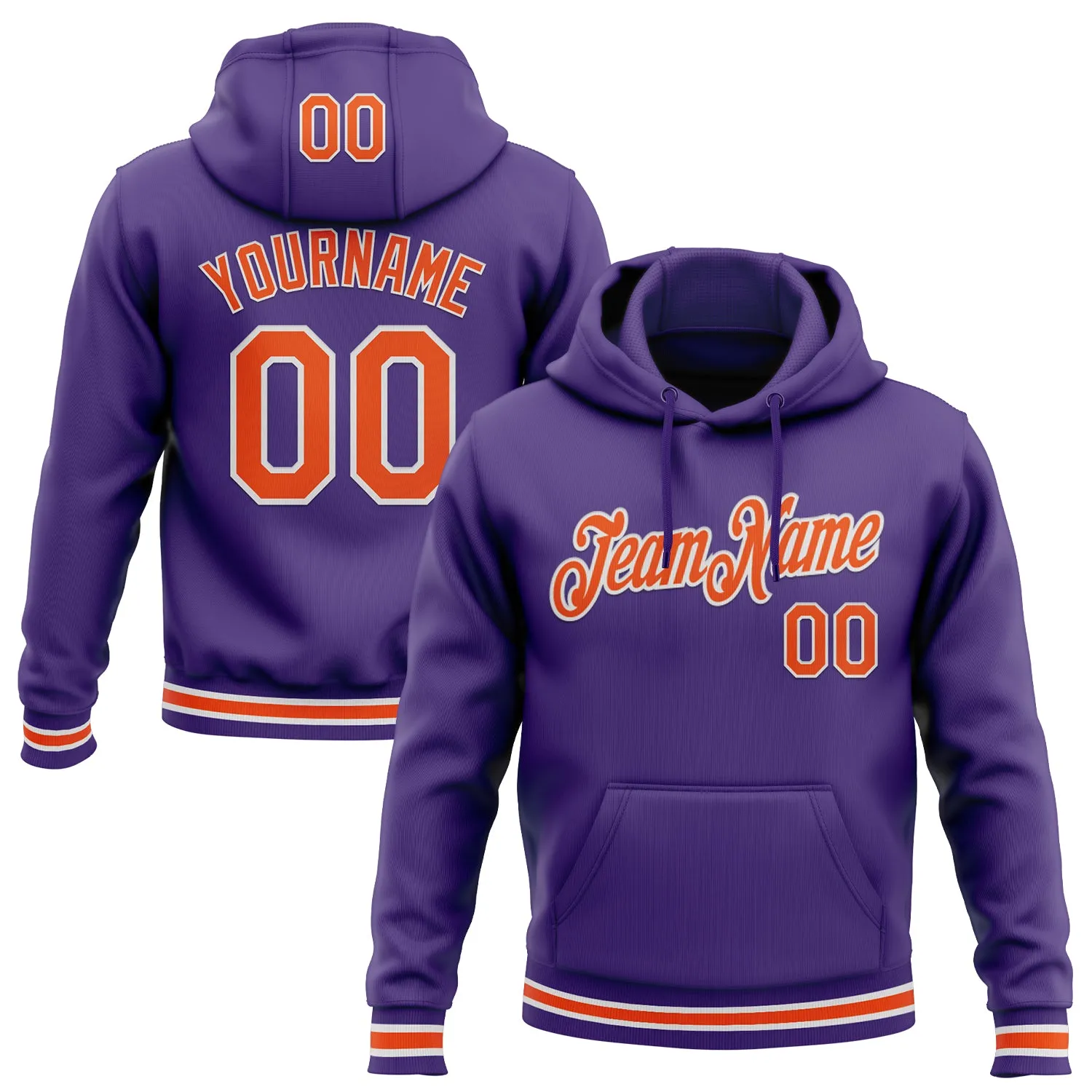 Custom Stitched Purple Orange-White Sports Pullover Sweatshirt Hoodie