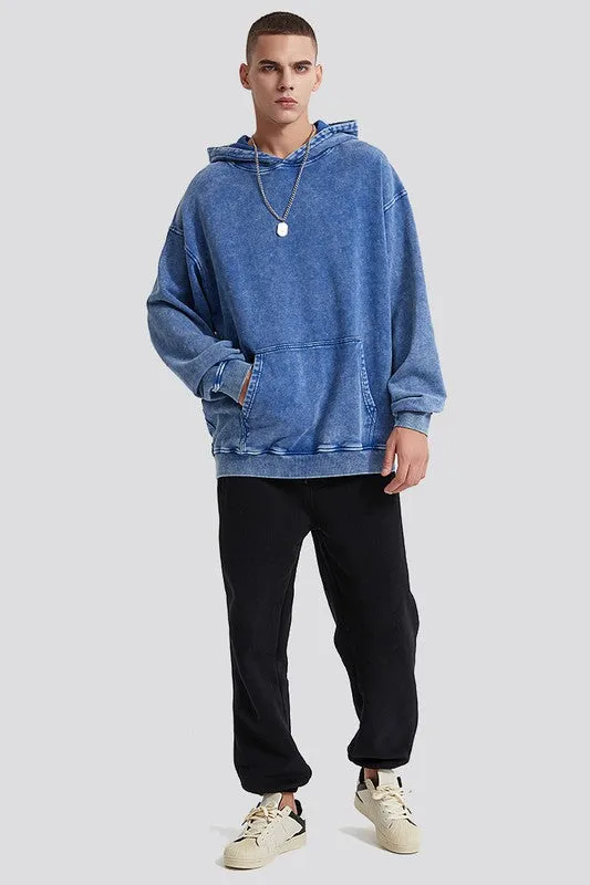 Dark Blue Men's Washed Vintage Hoodies