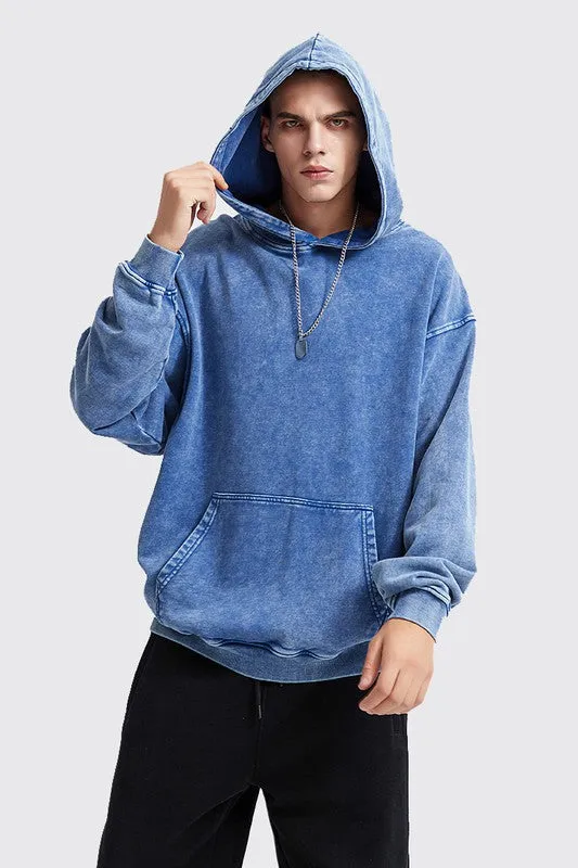 Dark Blue Men's Washed Vintage Hoodies