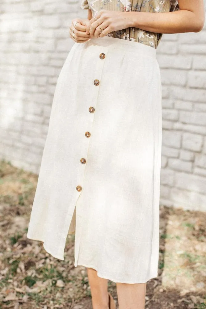 Etta Linen Midi Skirt in Cream