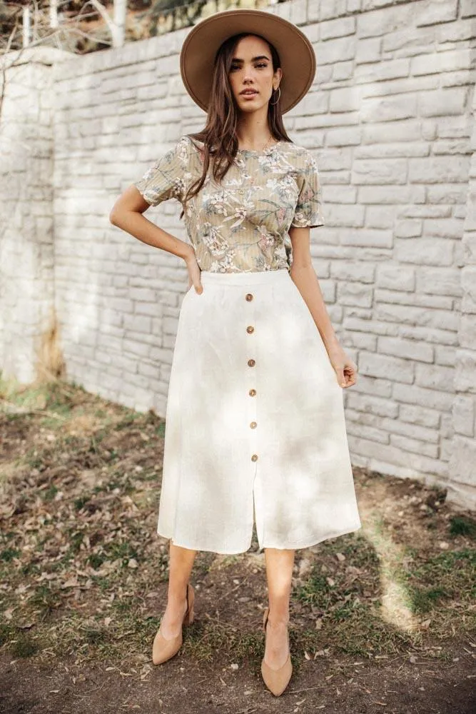 Etta Linen Midi Skirt in Cream