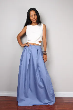 Floor length soft blue maxi skirt