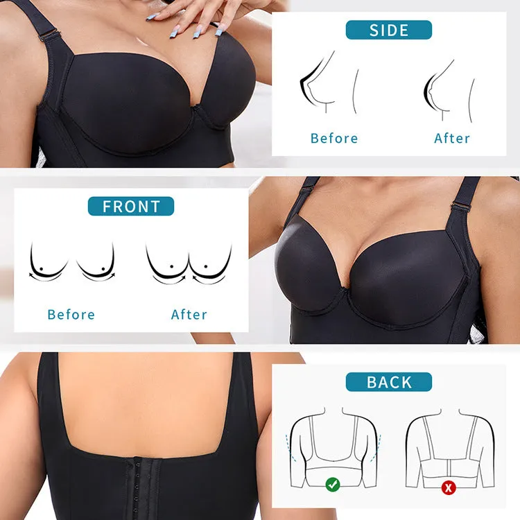 Gathered and side-breasted seamless cup vest-style body shaping back long large size sports bra three-row button