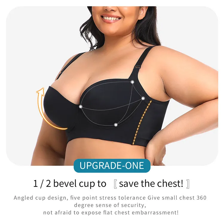 Gathered and side-breasted seamless cup vest-style body shaping back long large size sports bra three-row button