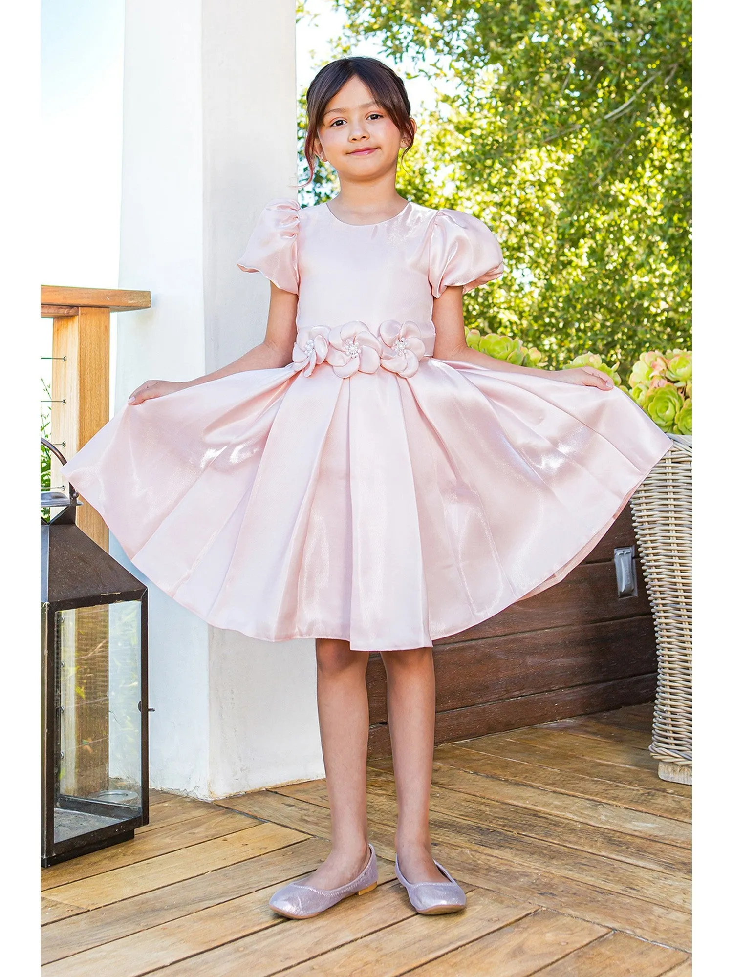 Girls Lala & Erina Multi Color Puff Sleeve Pleated Flower Girl Dress 2-12