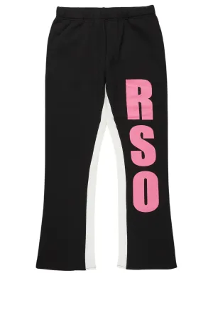 Girls Ukki Black Stacked Baggy Flare Pant