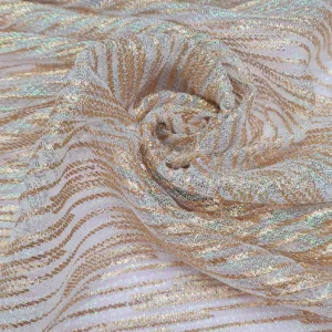 Green & Golden 3D Shimmer Pleated Knit Lycra Fabric