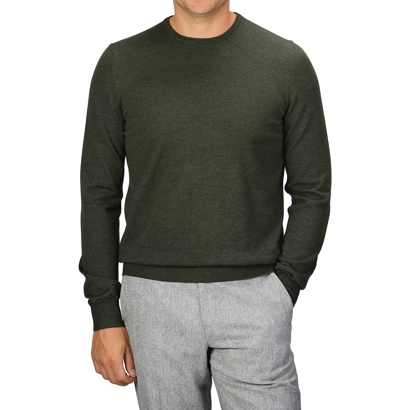 Green Melange Extra Fine Merino Crew Neck