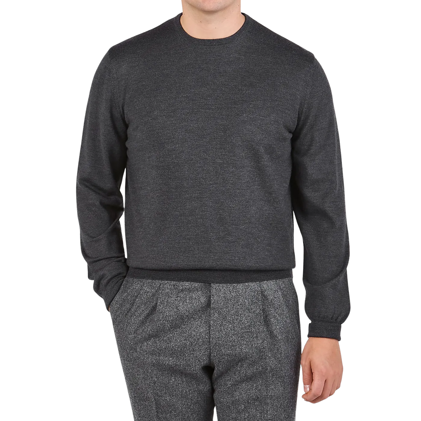 Grey Melange Extra Fine Merino Crew Neck