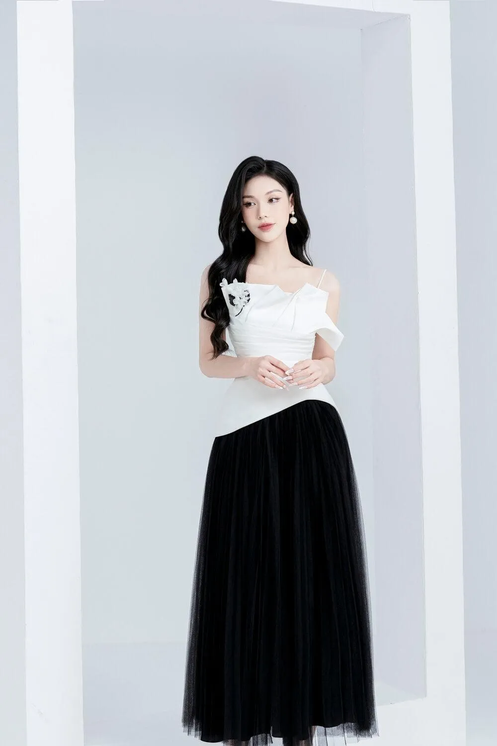 Harriet Pleated Layered Mesh Ankle Length Skirt