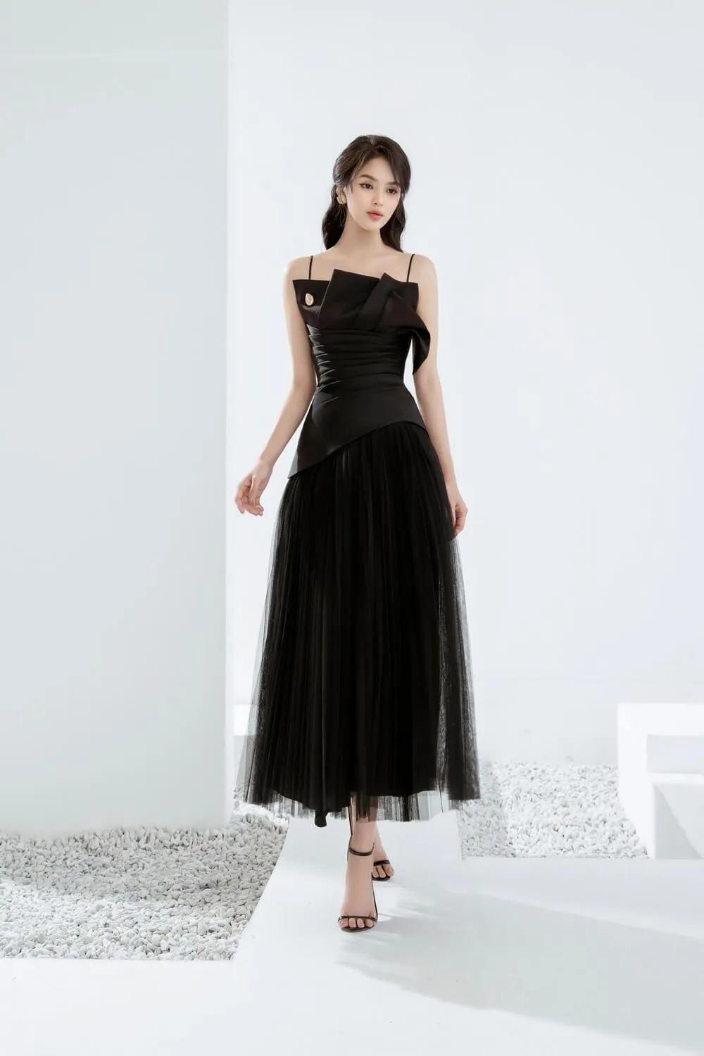 Harriet Pleated Layered Mesh Ankle Length Skirt