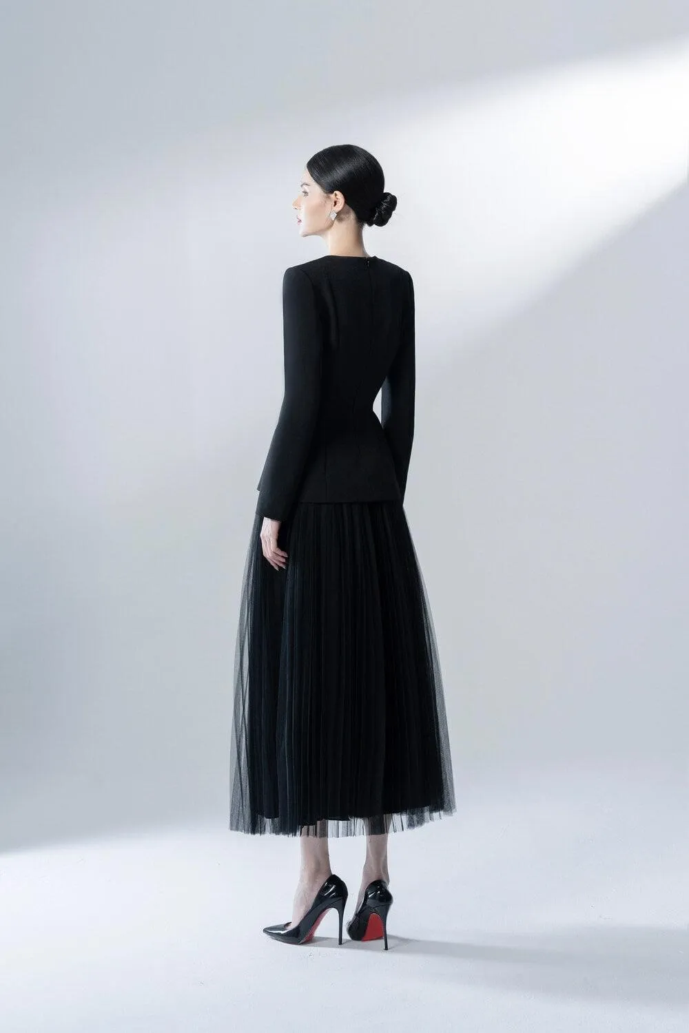 Harriet Pleated Layered Mesh Ankle Length Skirt