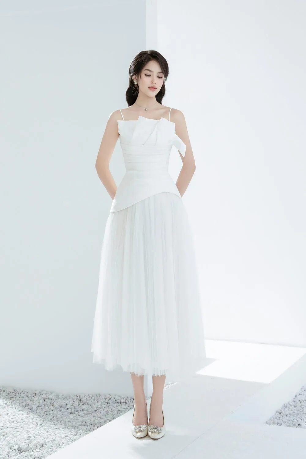 Harriet Pleated Layered Mesh Ankle Length Skirt