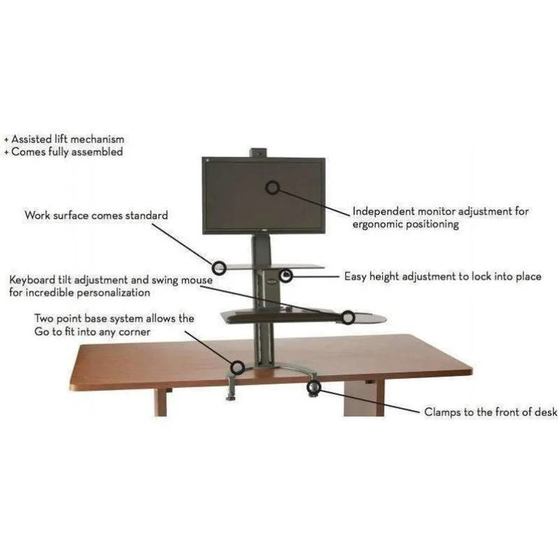 HealthPostures Taskmate Go Dual 6351 with Large Table Top Desk Converter