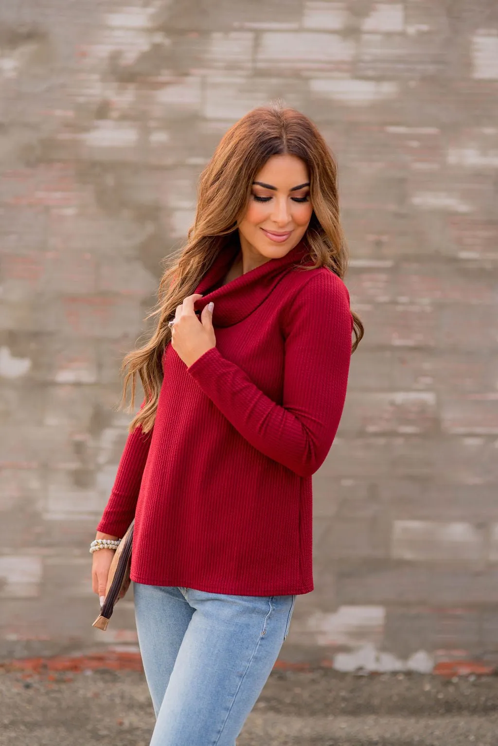 Heavily Ribbed Cowl Neck Tee