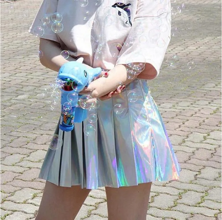 Holographic Pleated Skirt