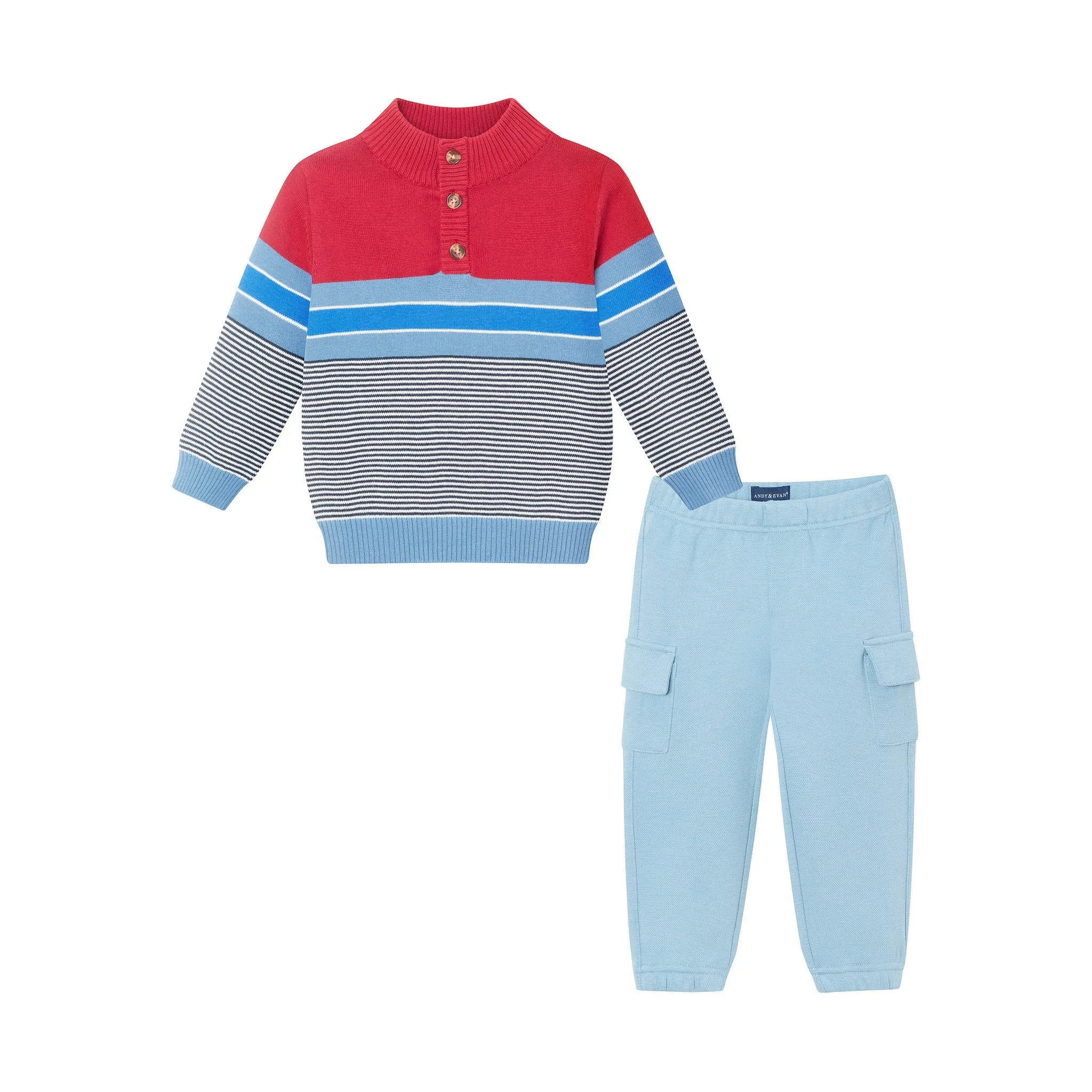 Infant Red/Blue Striped Sweater & Jogger Set