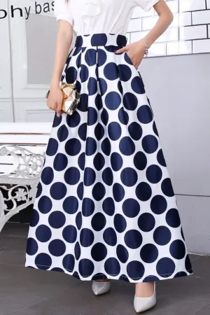 Ketty More Women Fascinating Polka Dots Patterned Mid Waist Side Pockets Long Paneled Long Skirt-WSK112890