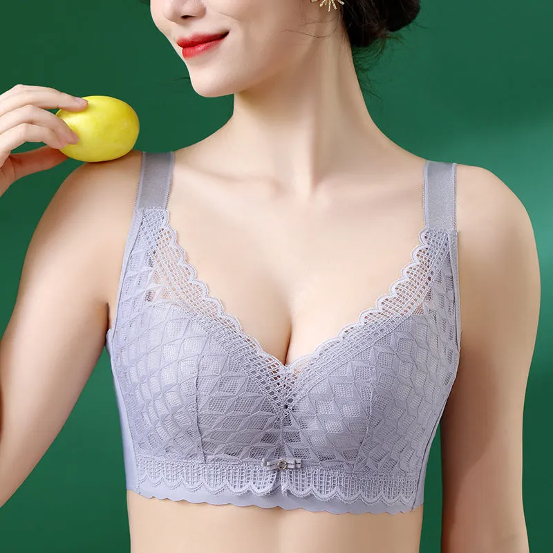 Lace Thai latex thin underwear big chest small bra gathered side breasts to prevent sagging ultra-thin large size bra