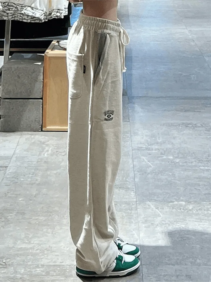 LANFUBEISI - Embroidered Straight Leg Casual Sweatpants