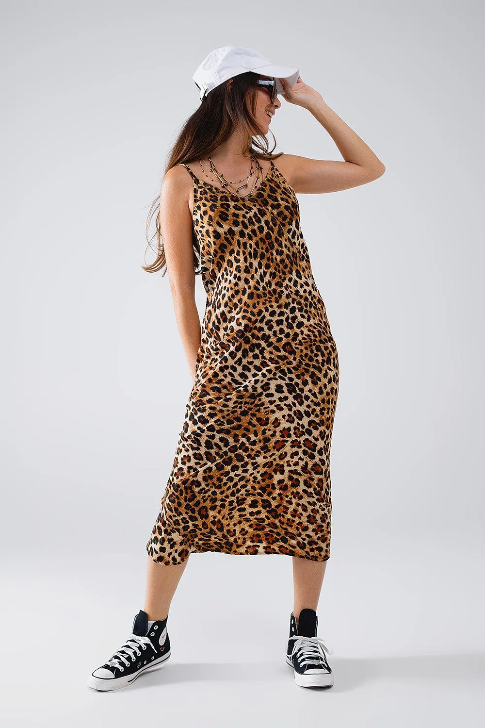 Leopard Print Midi Slip Dress