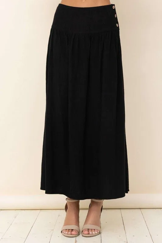 LINEN BLEND MAXI SKIRT WITH SIDE BUTTONS