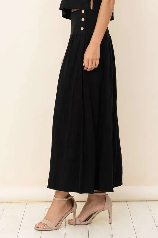 LINEN BLEND MAXI SKIRT WITH SIDE BUTTONS