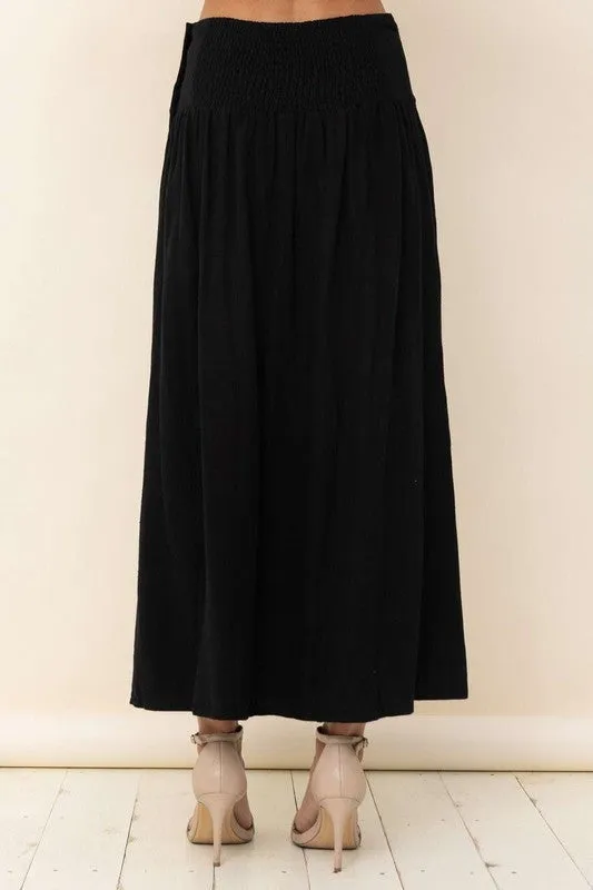 LINEN BLEND MAXI SKIRT WITH SIDE BUTTONS