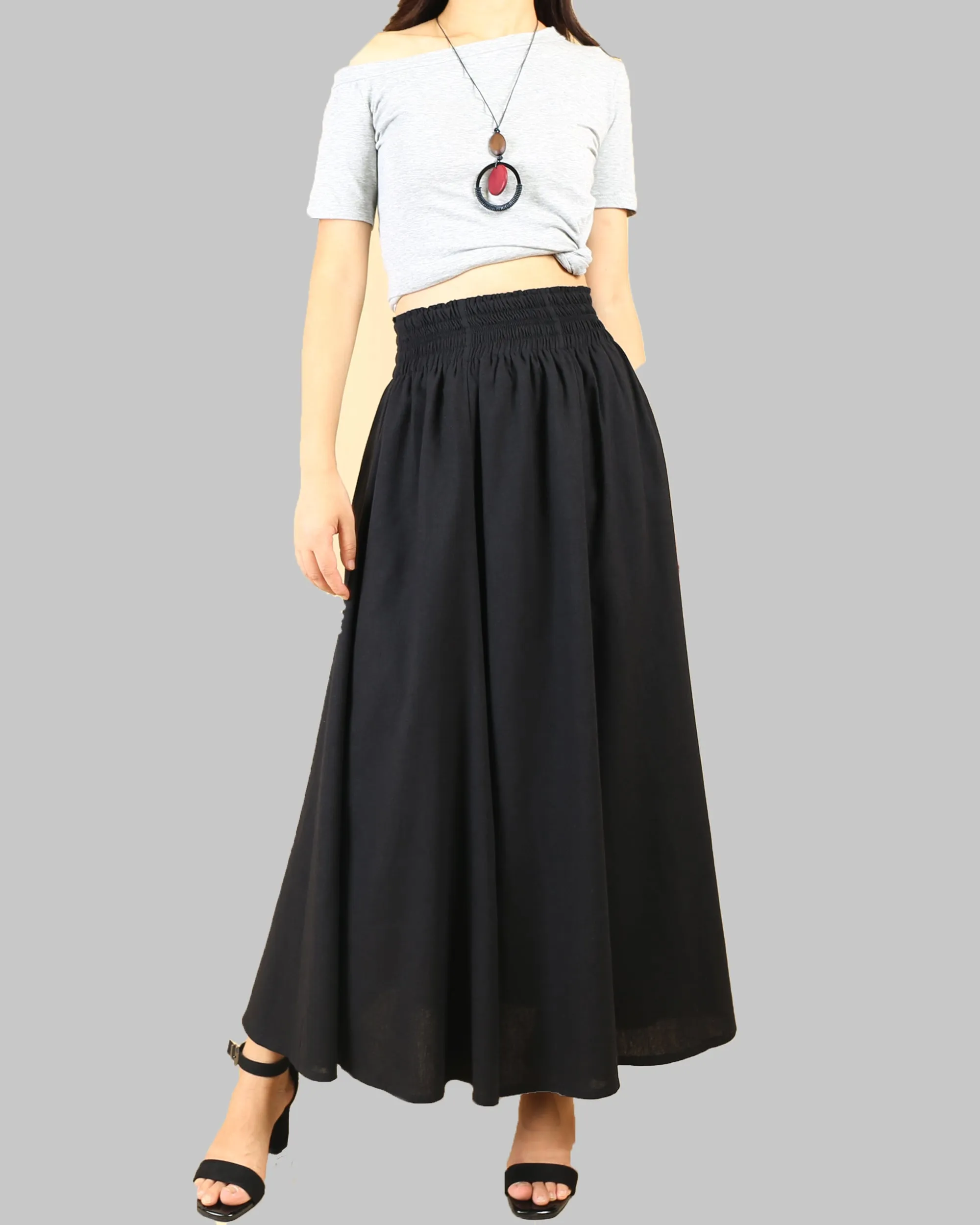 Linen skirt, Elastic waist skirt, high waist skirt, maxi skirt, long skirt, flared skirt(Q1989)