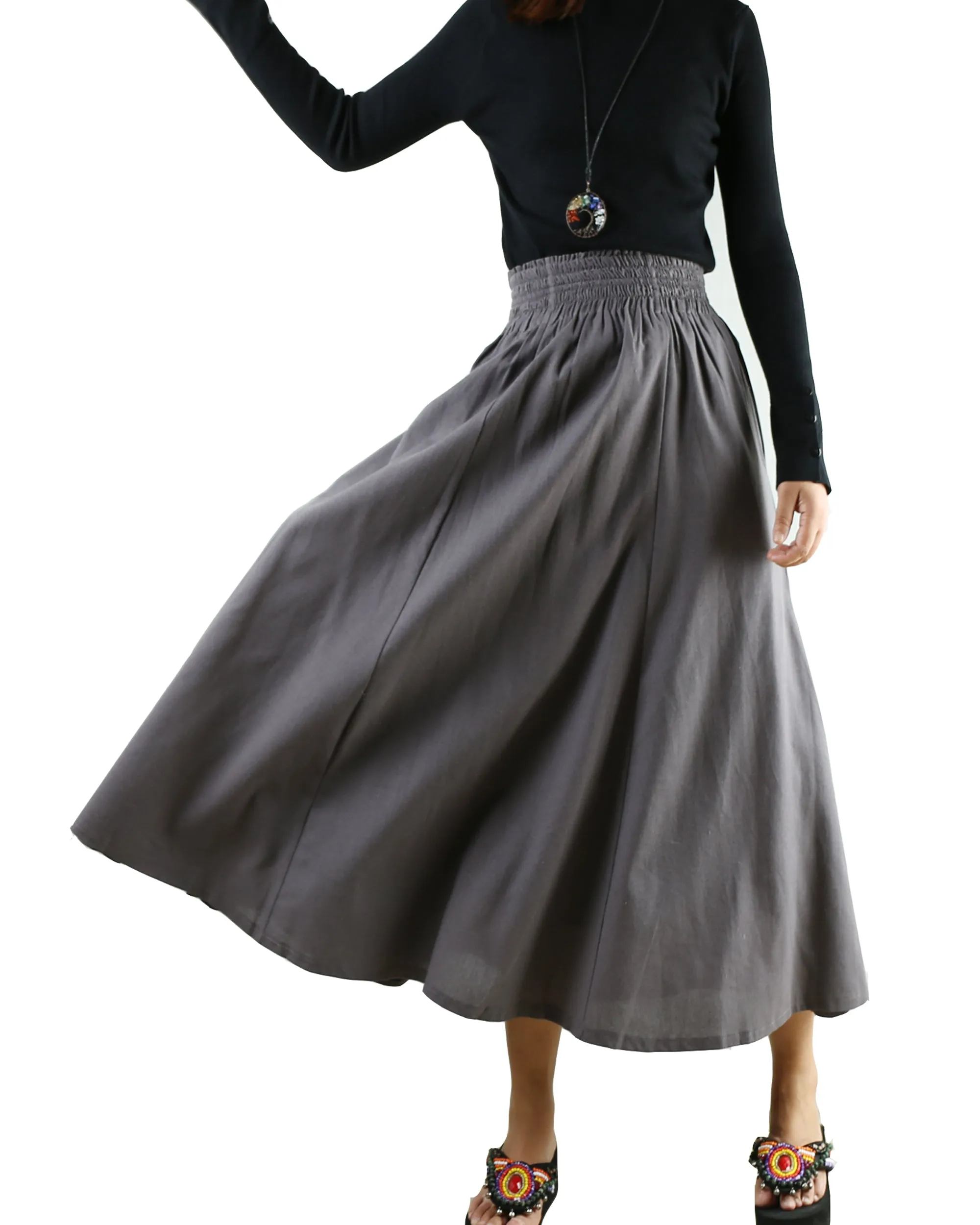 Linen skirt, Elastic waist skirt, high waist skirt, maxi skirt, long skirt, flared skirt(Q1989)