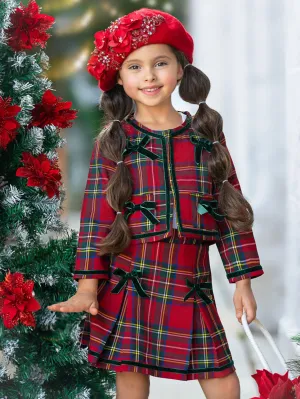 Made For Fashionistas Festive Plaid Tweed Blazer And Skirt Set