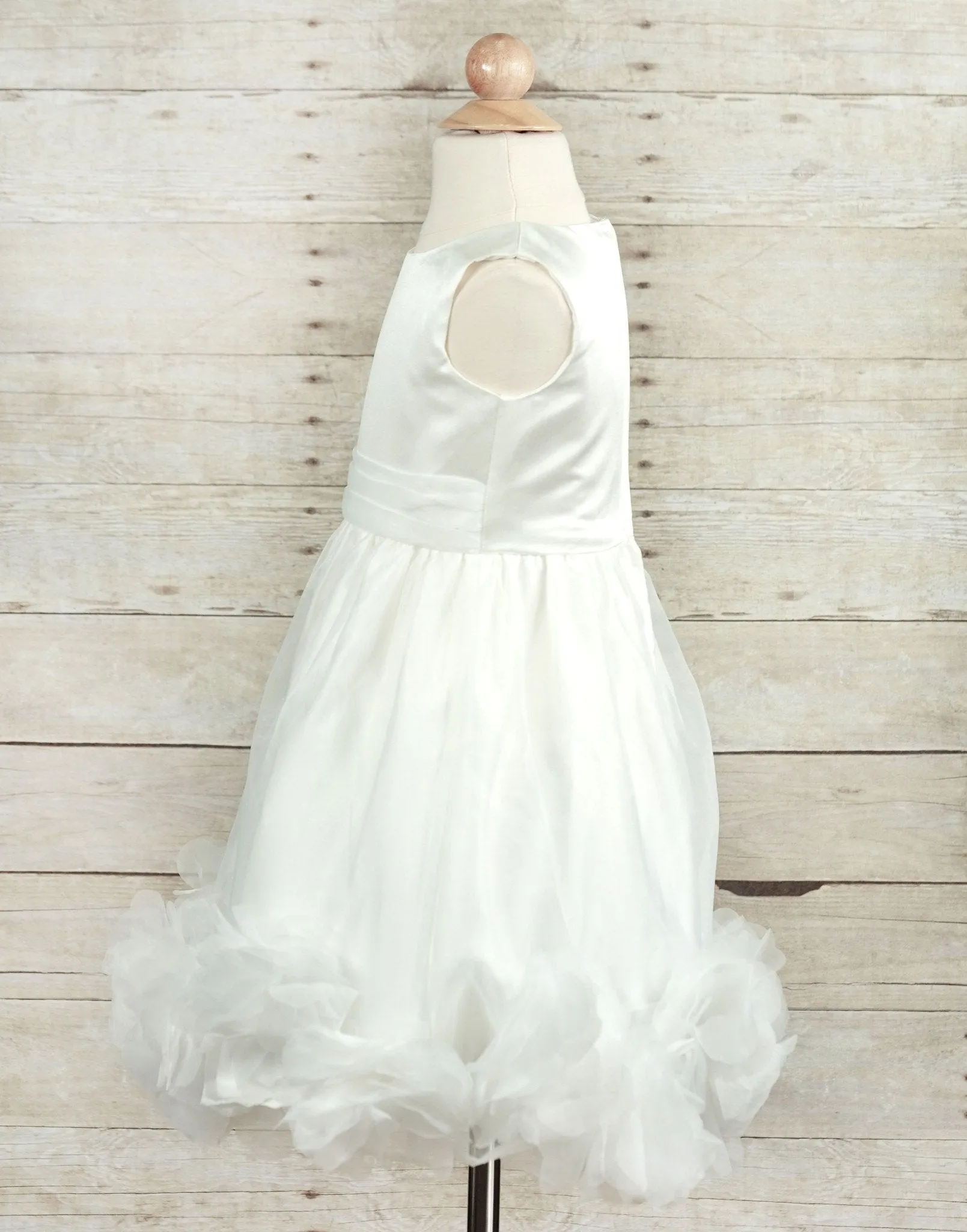 Marvelous Taffeta and Flounced Mesh Flower Girl Dress - Ivory