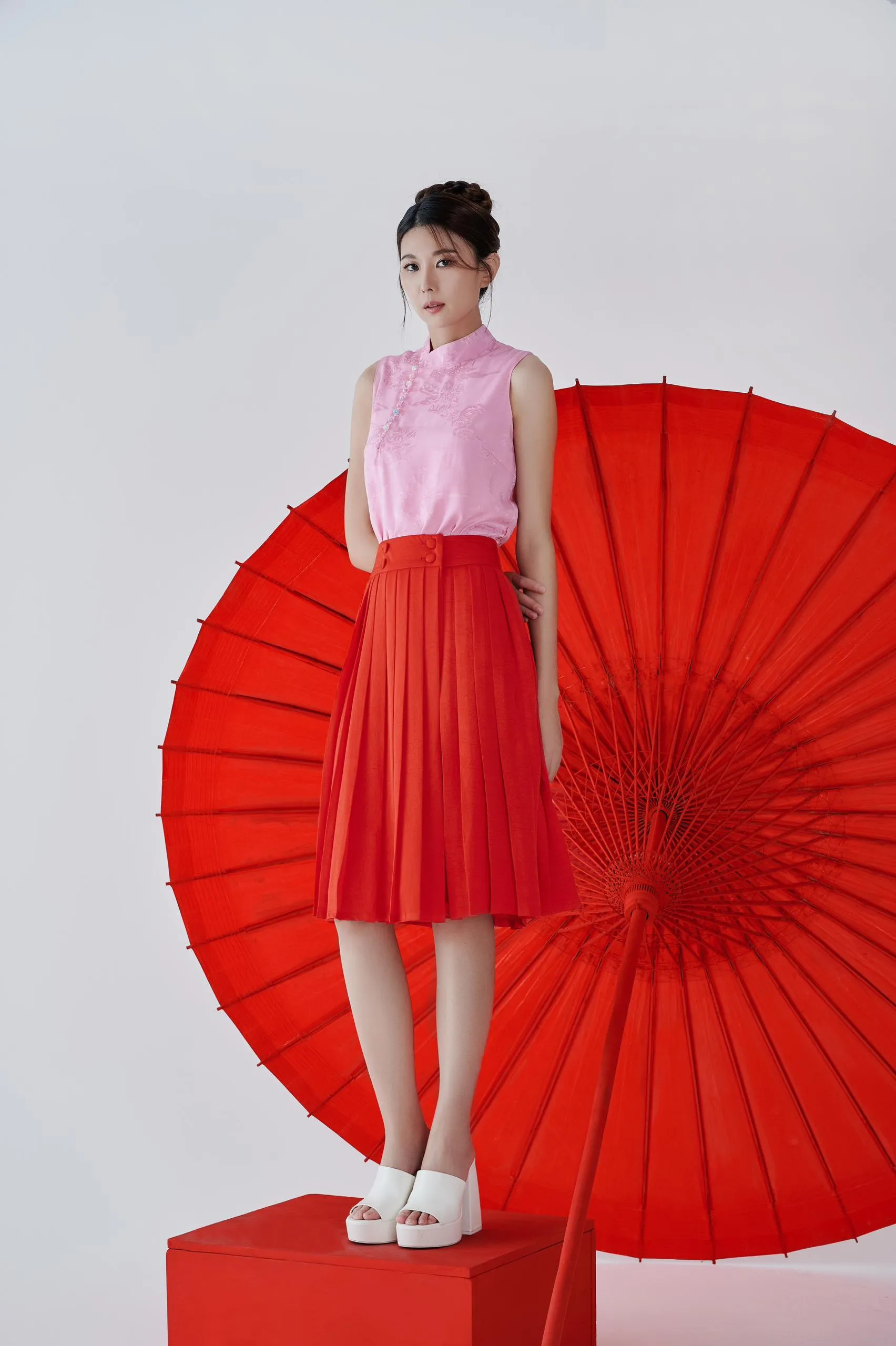 Mei Satin Pleated Skirt