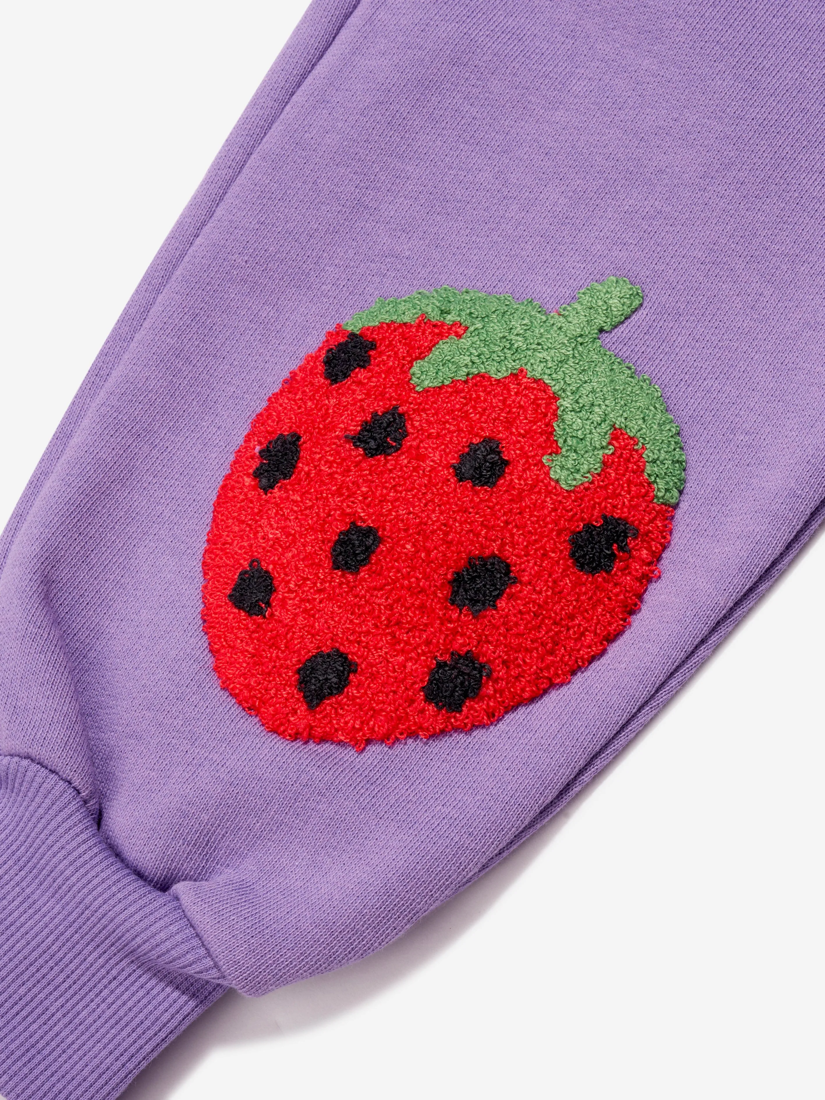 Mini Rodini Girls Organic Cotton Embroidered Strawberry Joggers In Lilac