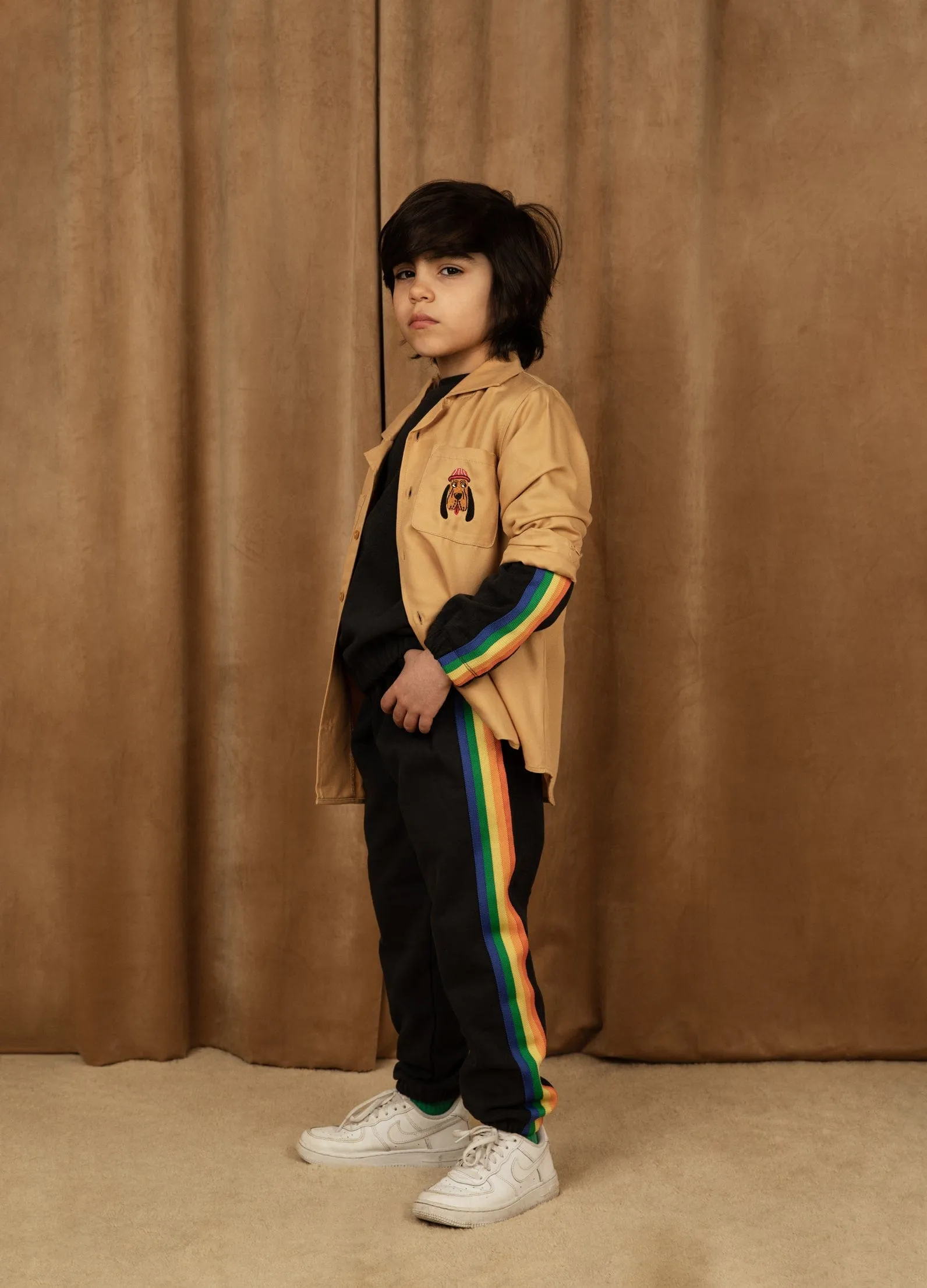 Mini Rodini Kids Rainbow Stripe Joggers in Black