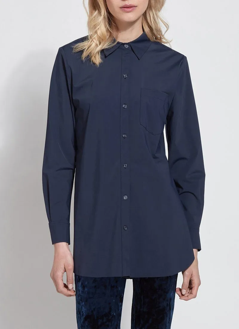 Online Exclusive | Lysse Schiffer Button Down Dress Shirt in Twilight (Navy Blue)